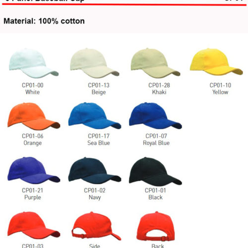 6 panel baseball cap CP01