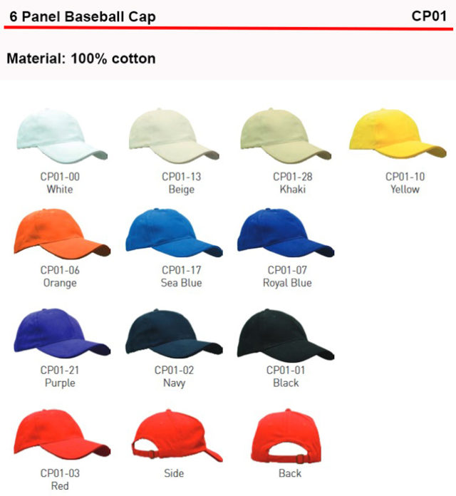 6 panel baseball cap CP01